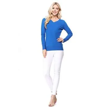 YEMAK Women's Knit Sweater Pullover – Long Sleeve V-Neck Basic Classic Casual Knitted Soft Lightweight T-Shirt Top MK5501-Ivory-S