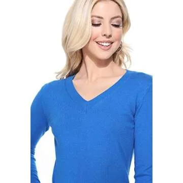 YEMAK Women's Knit Sweater Pullover – Long Sleeve V-Neck Basic Classic Casual Knitted Soft Lightweight T-Shirt Top MK5501-Ivory-S