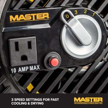 Master High-Velocity Pivoting Head Blower Fan – Utility Air Mover for Drying or Ventilating Home or Construction Site. Daisy chain compatible (MAC-310A-120)