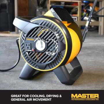 Master High-Velocity Pivoting Head Blower Fan – Utility Air Mover for Drying or Ventilating Home or Construction Site. Daisy chain compatible (MAC-310A-120)