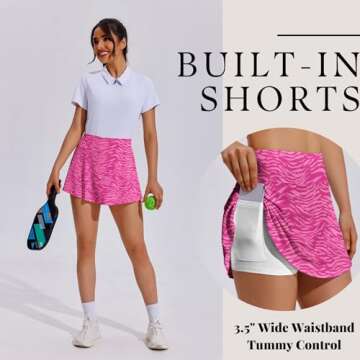 PINSPARK Athletic Skorts Women Mini Tennis Skirts Inner Shorts Pocket Golf Running Workout Sports Ac...