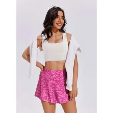 PINSPARK Athletic Skorts Women Mini Tennis Skirts Inner Shorts Pocket Golf Running Workout Sports Activewear,Purple Style Medium