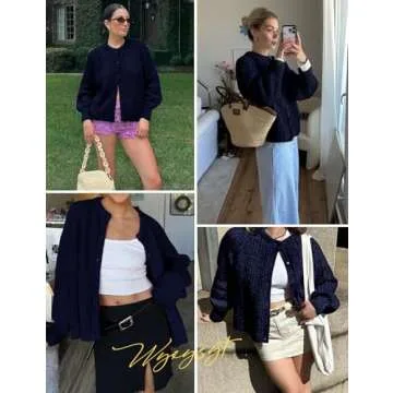 Wyeysyt Womens Cardigan Sweater Button Down Long Sleeve Chunky Soft Knit Sweater Fall Open Front Loose Casual Cardigan Coat(Navy-M)