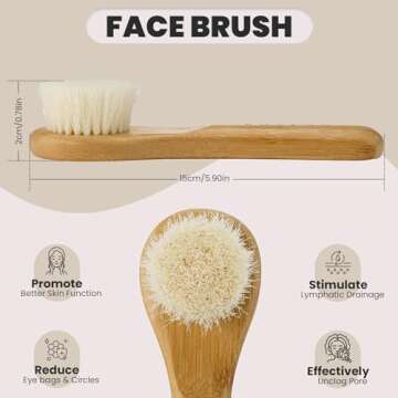 Natural Dry Brush Set for Body and Face - Exfoliate, Stimulate Lymphatic Drainage, Reduce Cellulite - Dry Skin Brushing with Vegan, Boar Bristles and Sustainable Bamboo Handles