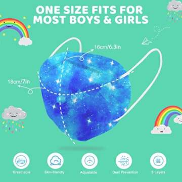 30 Pack Kids KN95 Disposable Face Masks, Child 5-Ply Cute Design Protective Safety Mask against PM2.5, Breathable Cup Dust Mask with Elastic Earloop&Nose Bridge Clip for Boys Girls