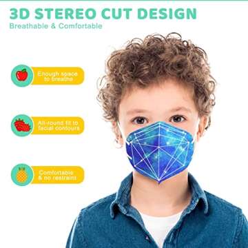 30 Pack Kids KN95 Disposable Face Masks, Child 5-Ply Cute Design Protective Safety Mask against PM2.5, Breathable Cup Dust Mask with Elastic Earloop&Nose Bridge Clip for Boys Girls