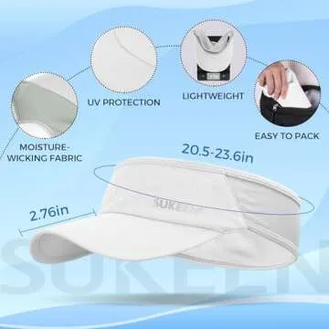 Sukeen Sports Sun Visor Men Women Lightweight Packable Cooling Stretchy Visor Hat for Running, Tennis, Golf White