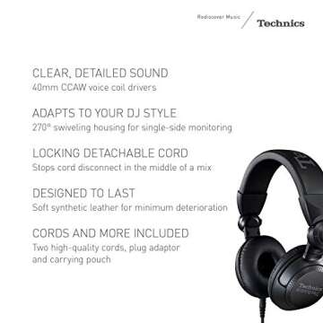 Technics Professional DJ Headphones with 40mm CCAW Voice Coil Drivers, 270° Swivel Housing and Lock...