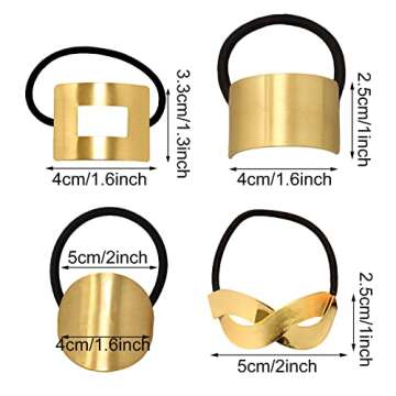 Honbay 4PCS Fashion Cool Metal Geometric Hair Cuffs, Decorative Wraps, Stretch Ponytail Holders, Hai...