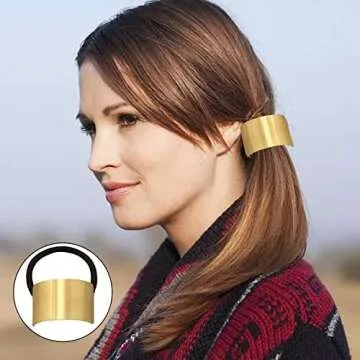 Honbay 4PCS Fashion Cool Metal Geometric Hair Cuffs, Decorative Wraps, Stretch Ponytail Holders, Hair Accessories for Women