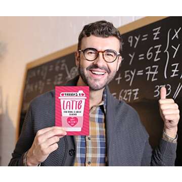WhatSign Teacher Valentine Day Card - Valentines Day Gifts for Teachers Thanks a Latte Valentines Day Teacher Cards with Envelope Valentines Day Teacher Gifts
