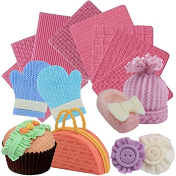 Funshowcase Weave Knitting Silicone Mold Texture Stamp Mat 8-in-Set Bundle for Sugarcraft Cake Borde...