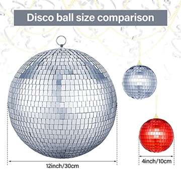 12 Inch Mirror Disco Ball Cool and Fun Silver Hanging Party Disco Ball 80's 90's Stylish Mirror Disco Ball for DJ Club Stage Bar Home Party Wedding Holiday Decoration