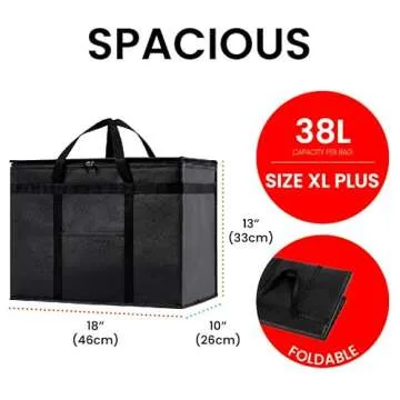 Insulated Cooler Bag and Food Warmer (XL Plus, 2 Pack) for Delivery & Grocery Shopping with Zippered...