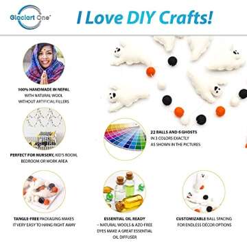 Glaciart One Felt Balls + Ghosts Garland (2 Pcs) - Easy to Hang Halloween Party Banner Decoration - ...