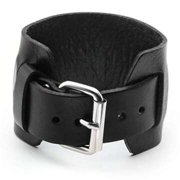 Zysta Punk Unisex Genuine Leather Wide Belt Wristband Bangle Cuff Bracelet 7"-8.5" Fashion Simple Bl...