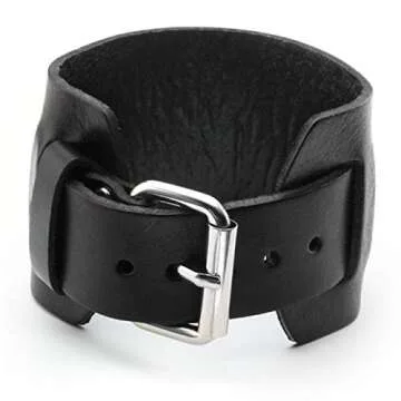 Zysta Punk Unisex Genuine Leather Wide Belt Wristband Bangle Cuff Bracelet 7"-8.5" Fashion Simple Bl...