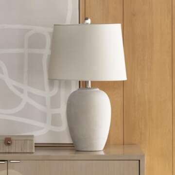 Nourison 23" Grey White Washed Distressed Ceramic Pot Table Lamp for Bedroom, Living Room