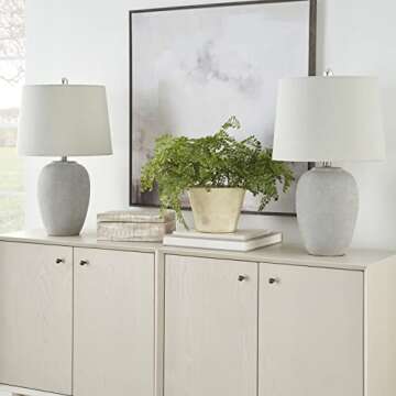 Nourison 23" Grey White Washed Distressed Ceramic Pot Table Lamp for Bedroom, Living Room