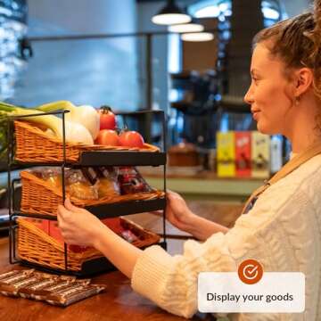 Bread Display Rack | Willow Basket Display for Kitchen & Bakery | Elegant Storage Solution | Perfect...