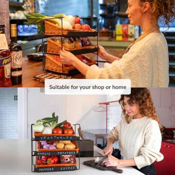 Stylish Willow Basket Display Rack for Kitchen & Bakery