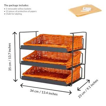 Stylish Willow Basket Display Rack for Kitchen & Bakery