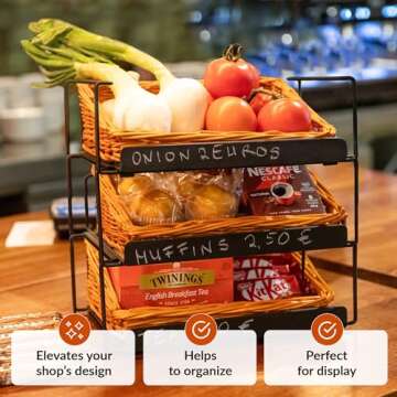 Stylish Willow Basket Display Rack for Kitchen & Bakery
