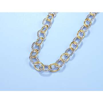 UNY JEWEL Twisted Cable Wire Link Chain Bracelet Two Tone Designer Brand Inspired Women Jewelry Valentine Christmas Gift (2 Tone)