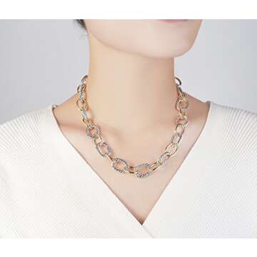 UNY JEWEL Twisted Cable Wire Link Chain Bracelet Two Tone Designer Brand Inspired Women Jewelry Valentine Christmas Gift (2 Tone)