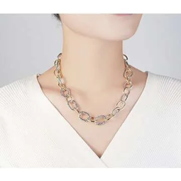 UNY JEWEL Twisted Cable Wire Link Chain Bracelet Two Tone Designer Brand Inspired Women Jewelry Valentine Christmas Gift (2 Tone)