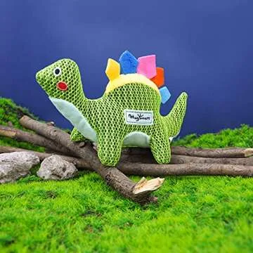 HugSmart Pet - Dinosaur Land | Squeaky Plush Dog Toys for Small Medium Dogs| Textured Sandwich Mesh Cute Teething Toys for Puppies