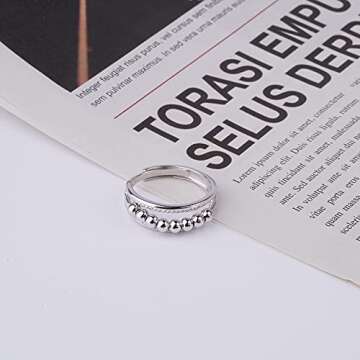 ASGIFT 925 Sterling Silver Anti Anxiety Ring with 8 Spinner Beads