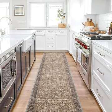 RYB HOME Brown Washable Runner Rug 2x6 - Soft Faux Wool Non-Slip for Kitchen & Hallway