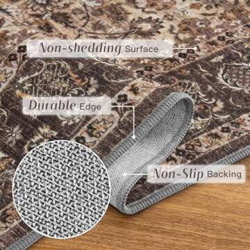 RYB HOME Brown Vintage Washable Runner Rug 2x6 ft