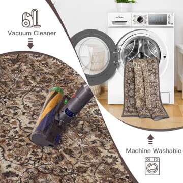 RYB HOME Brown Vintage Washable Runner Rug 2x6 ft