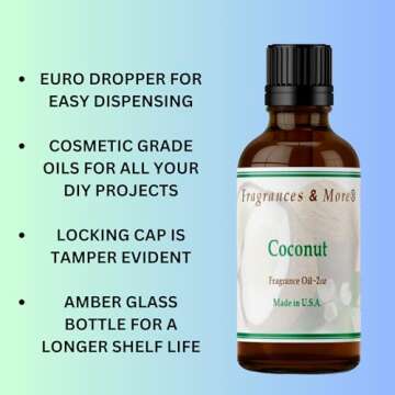 Fragrances & More - Coconut Fragrance Oil for Candle Making 2 oz. (60ml) Candle Scents for Candle Making. Scented Oil for Home. Essential Oils for Soap Making. Aromatherapy Oils.