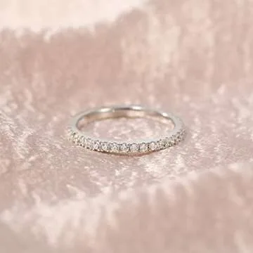 EAMTI 2mm 14K White Gold Plated Wedding Band Cubic Zirconia Full Eternity Stackable Engagement Ring Size 5.5