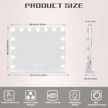 COOLJEEN Vanity Mirror with Lights, Hollywood Mirror with 15 Dimmable Bulbs and USB Charging Port, 3...