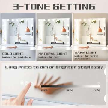 COOLJEEN Vanity Mirror with Lights, Hollywood Mirror with 15 Dimmable Bulbs and USB Charging Port, 3 Color Lighted Makeup Mirror 10X Magnification Makeup Mirror with Lights, Tabletop