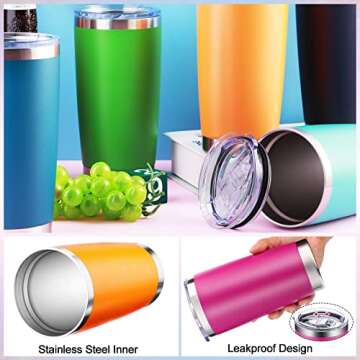 Potchen 20 Pack Powder Coated Tumbler Bulk Stainless Steel 20oz Tumbler with Lids Colorful Coffee Tumbler Vacuum Insulated Travel Tumbler Cup Gift for Wine Cocktails Hot Cold Drinks, Assorted Colors