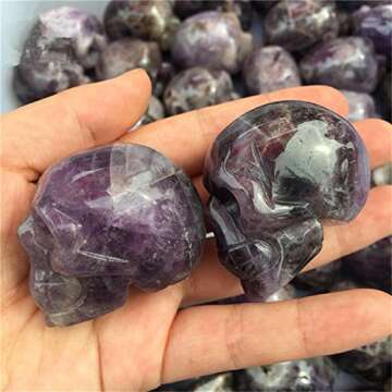 Natural Amethyst Carved Realistic Crystal Skull Sculpture Healing Energy Reiki Gemstone Collectible Figurine Crystal Healing Skull for Home Decoration 2"