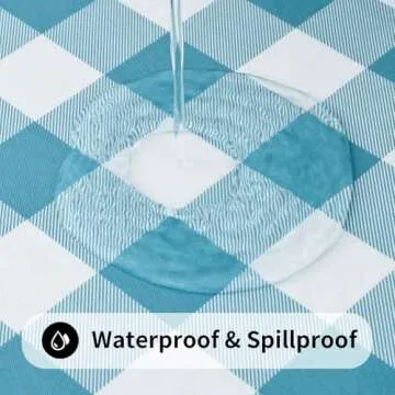 Smiry Rectangle Picnic Table Cloth, Elastic Waterproof Fitted Vinyl Tablecloth for 4 FT Tables, Flannel Backed Buffalo Plaid Table Covers for Dining, Camping, Outdoor (White and Aqua, 24" x 48")