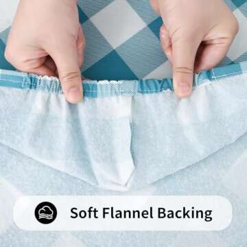 Smiry Rectangle Picnic Table Cloth, Elastic Waterproof Fitted Vinyl Tablecloth for 4 FT Tables, Flannel Backed Buffalo Plaid Table Covers for Dining, Camping, Outdoor (White and Aqua, 24" x 48")