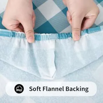 Smiry Rectangle Picnic Table Cloth, Elastic Waterproof Fitted Vinyl Tablecloth for 4 FT Tables, Flannel Backed Buffalo Plaid Table Covers for Dining, Camping, Outdoor (White and Aqua, 24" x 48")