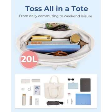 BAGSMART Tote Bag for Women, Foldable Tote Bag With Zipper Large Shoulder Bag Top Handle Handbag for Travel, Work