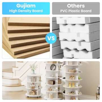 Gujiam 7-Tier Rotating Shoe Rack Tower 360 with Wheels, 66.9in Spinning Shoe Rack, Revolving Shoe Rack, Shoe Carousel Closet Organizer, Free Standing Shoe Rack for Entryway Living Room Hallway White