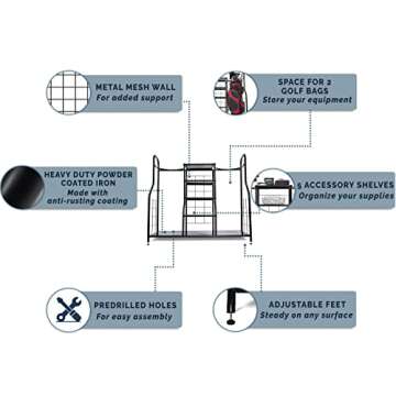 Morvat Golf Organizer Extra Large Double Metal Black Stand Perfect Way to Store & Organize Your Golf...