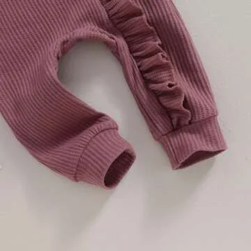 Twopumpkin Newborn Baby Boy Girl Knit jumpsuit Romper Newborn Coming Home Outfit Infant Fall Winter Spring Clothes with Hat (Ruffle Waffle Knit Purple, Newborn)