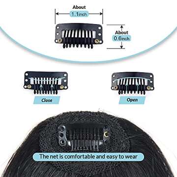 Shinon Clip in Bangs Natural Real Human Hair Flat Bangs Fringe Hair Bangs Fashion Clip in Wispy Hair Extension (Flat Bangs with Temples,Black Brown)