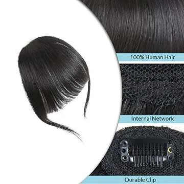 Shinon Clip in Bangs Natural Real Human Hair Flat Bangs Fringe Hair Bangs Fashion Clip in Wispy Hair Extension (Flat Bangs with Temples,Black Brown)